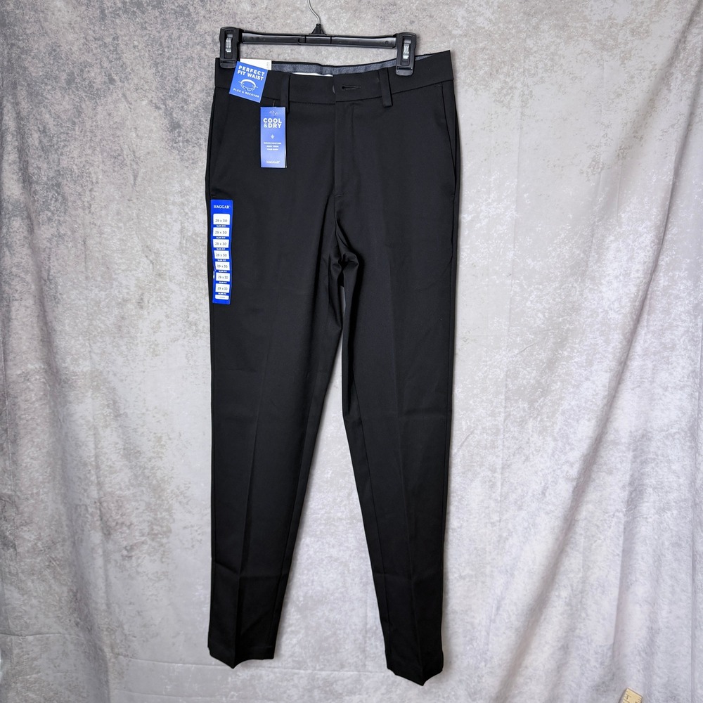 Haggar Cool Right Performance Flex Slim Fit Black Dress Pants 29x30 NWT